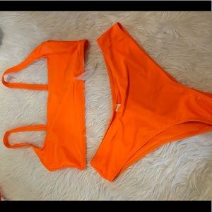 bright orange bathing suit set